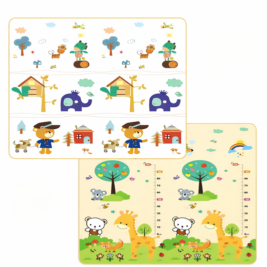 Tapis d'éveil réversible pour enfant – double face, motifs animaux