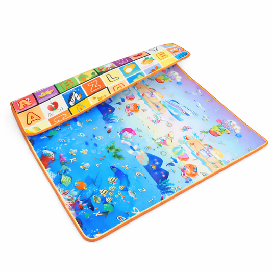 Tapis d'éveil réversible pour enfant – double face, motifs alphabet et océan