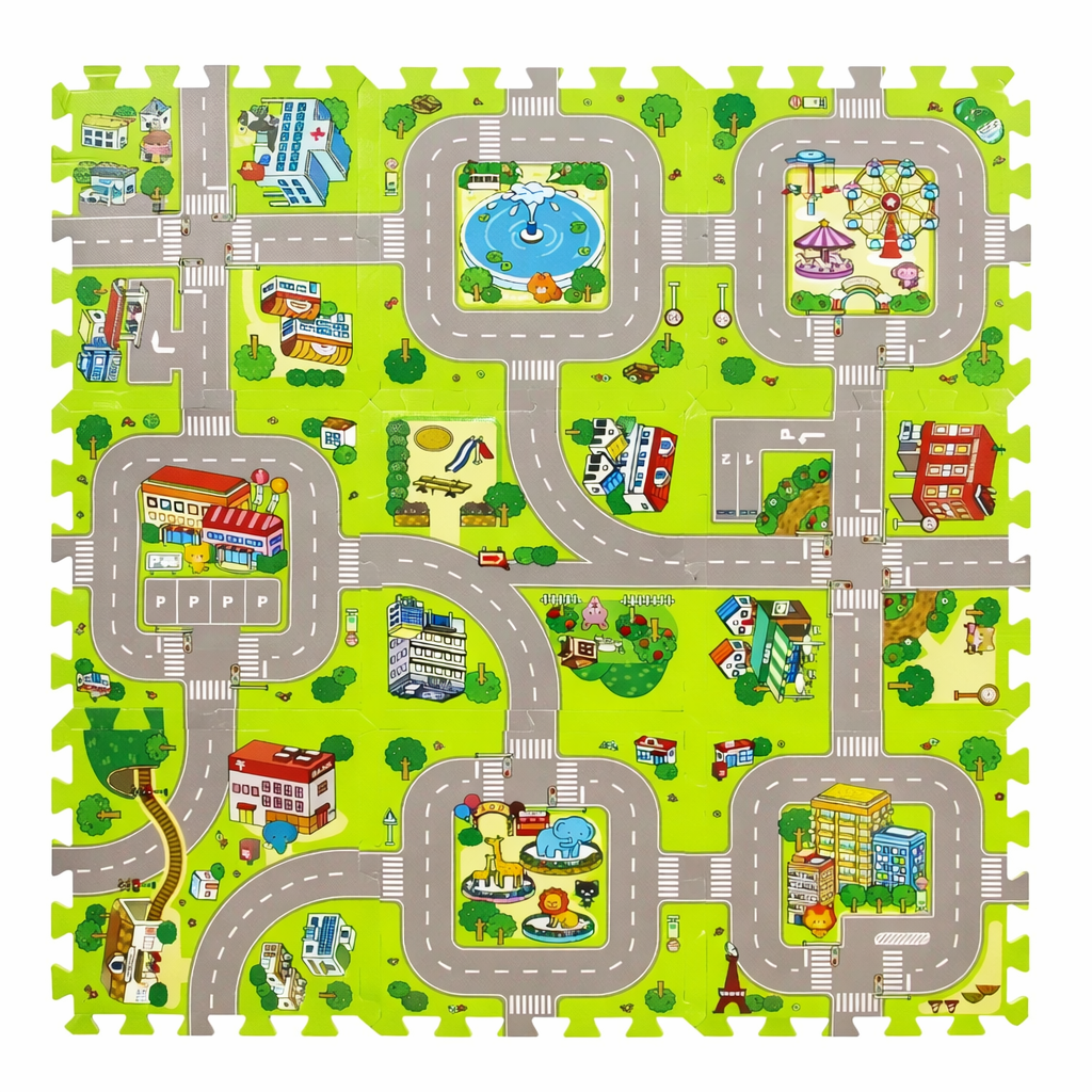 Tapis d'éveil puzzle pour enfant – circuit routier et ville