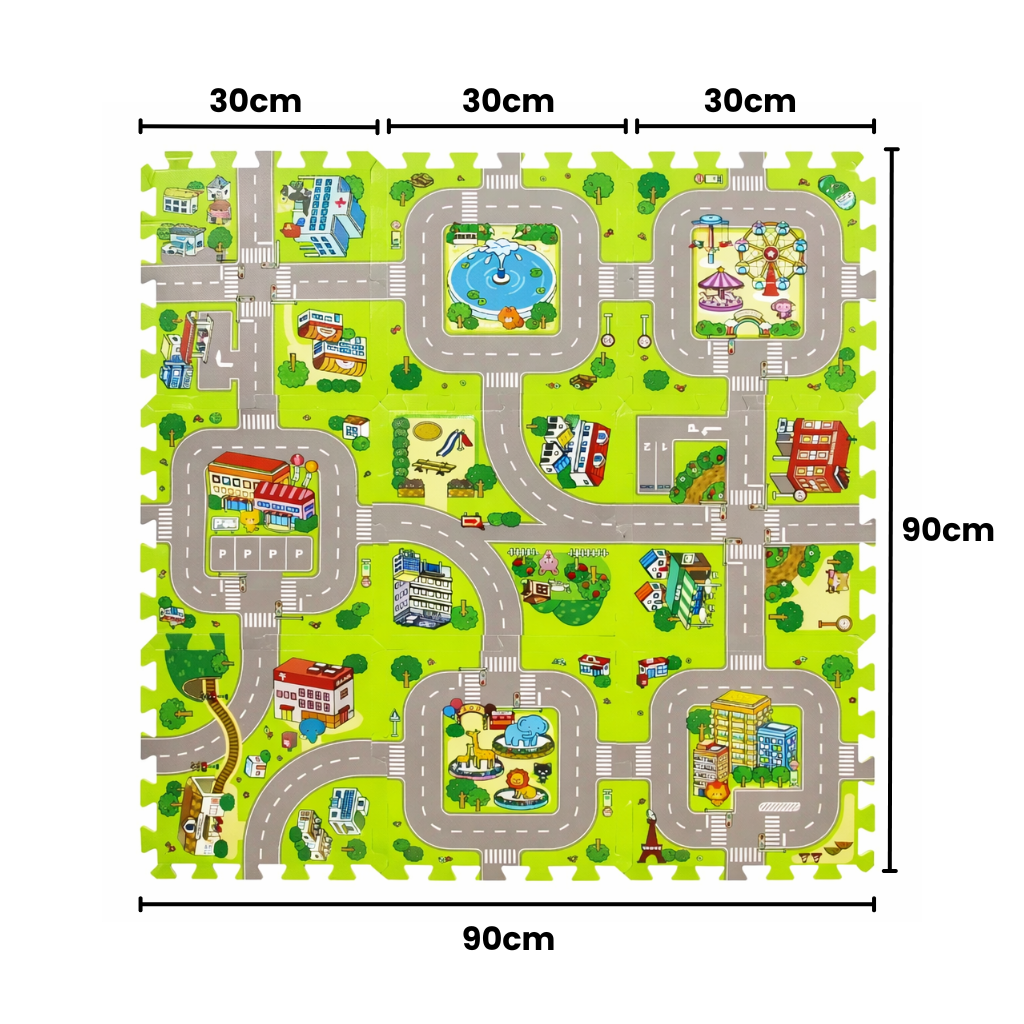 Tapis d'éveil puzzle pour enfant – circuit routier et ville