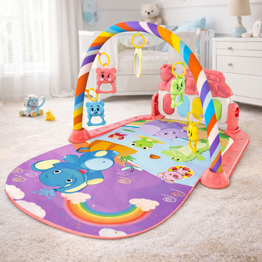 Tapis d’éveil pour bébé avec arche multicolore et jouets suspendus
