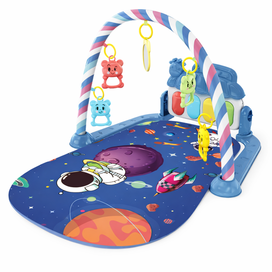 Tapis d’éveil pour bébé avec arche et jouets suspendus – thème espace