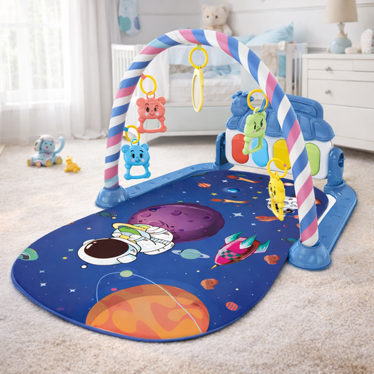 Tapis d’éveil pour bébé avec arche et jouets suspendus – thème espace